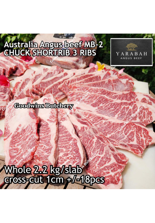 Beef rib shortrib CHUCK SHORT RIB 3-4 ribs ANGUS marbling MB-2 daging iga sapi konro frozen Australia YARABAH whole cuts 2 slabs crossed cut 1cm  3/8"+/- 4kg 34pcs (price/kg)